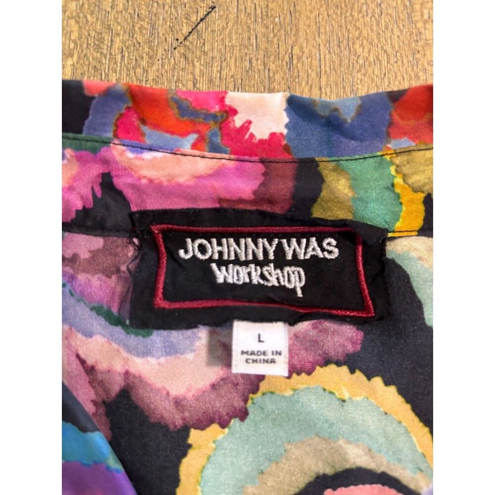 Johnny Was Workshop Shirt Womens L Multicolor Floral Silk Embroidered Cuff Boho - Picture 10 of 12